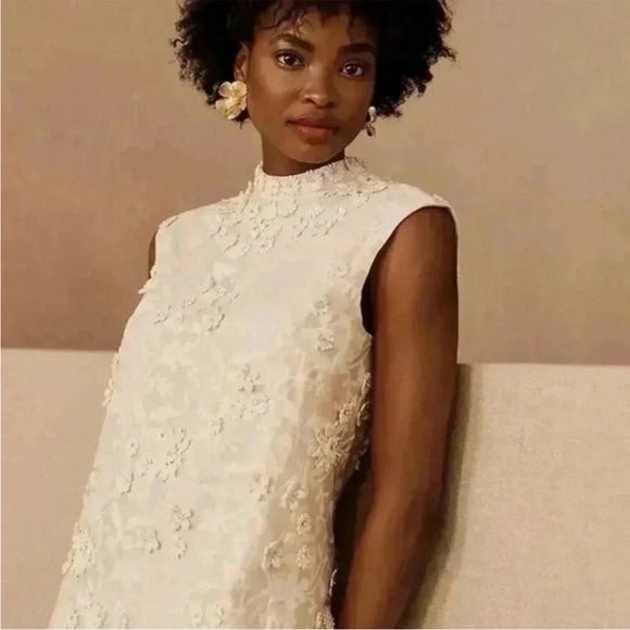 Anthropologie Payal Jain Archer Mini Dress Size 10 Cream Ivory Floral Silk NWT - Picture 2 of 16